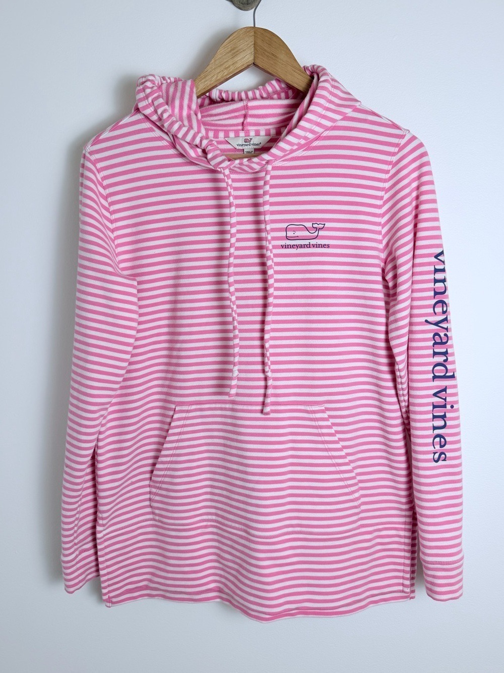 Vineyard Vines Pink Stripe Whale Terry Hoodie Preppy Coastal